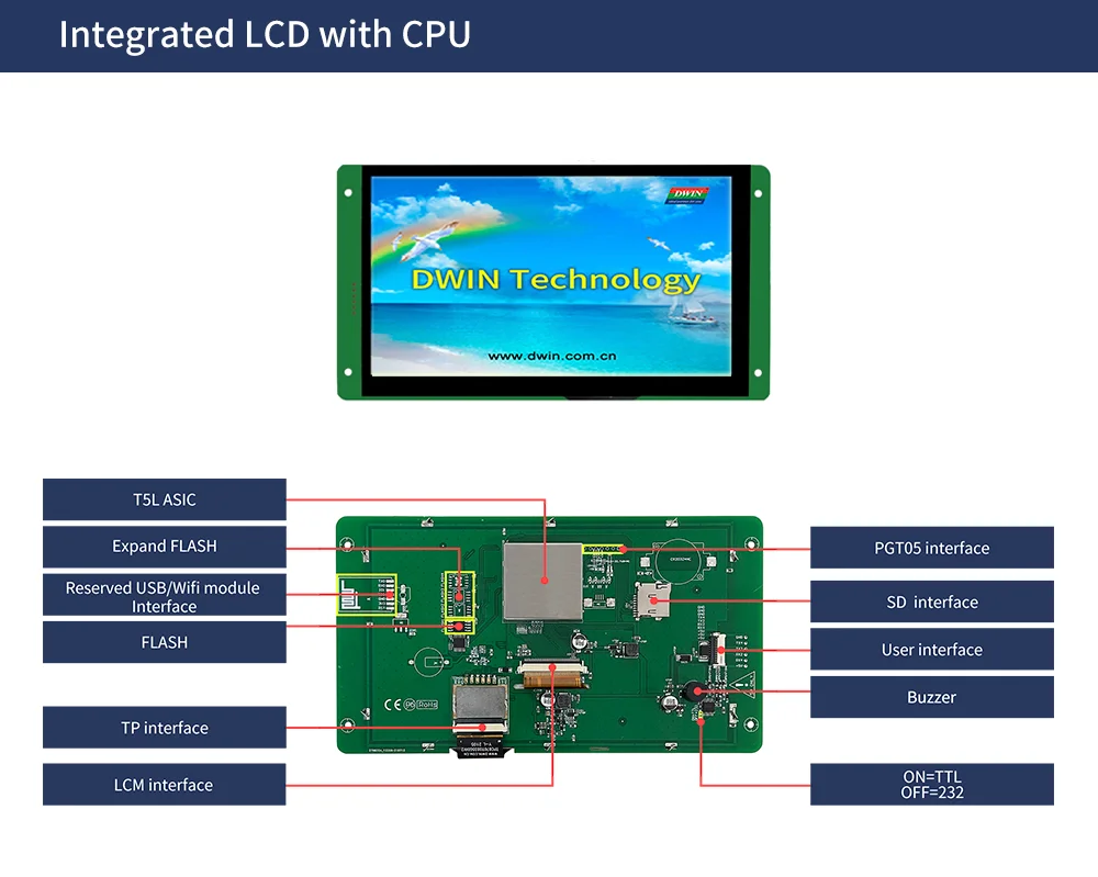 Dwin 7.0 Inch TFT Screen 800*480 HMI Commercial Display UART LCD Display Touch Screen  DMG80480C070-03WTC