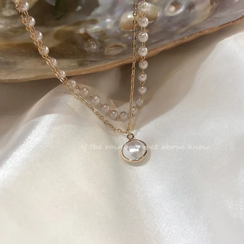 New hot sale women fashion jewelry white imitate pearl double chain bracelet