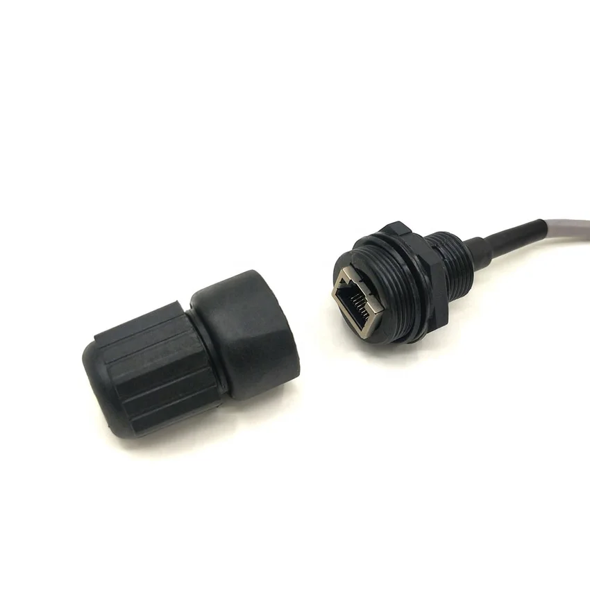 IP68 Front Panel Mounted Male Female Waterproof Plug RJ11 RJ45 CONN Connector with Ethernet Cable