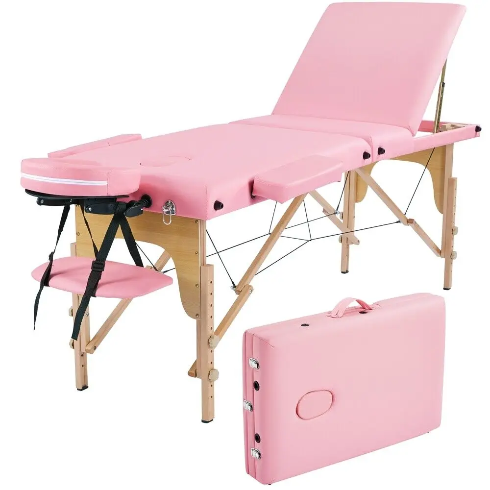 Professional Foldable Portable Beauty Salon Facial Massage Table Adjustable Wooden Pink Spa Lash Bed Table