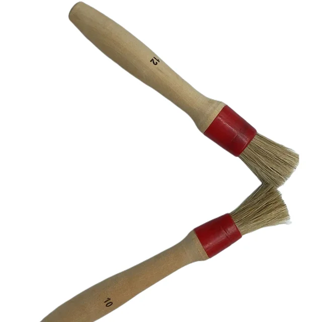 round head wooden handle  Brush to leather and similar applications Constructed with a plastic ring   adhesive round paste brush