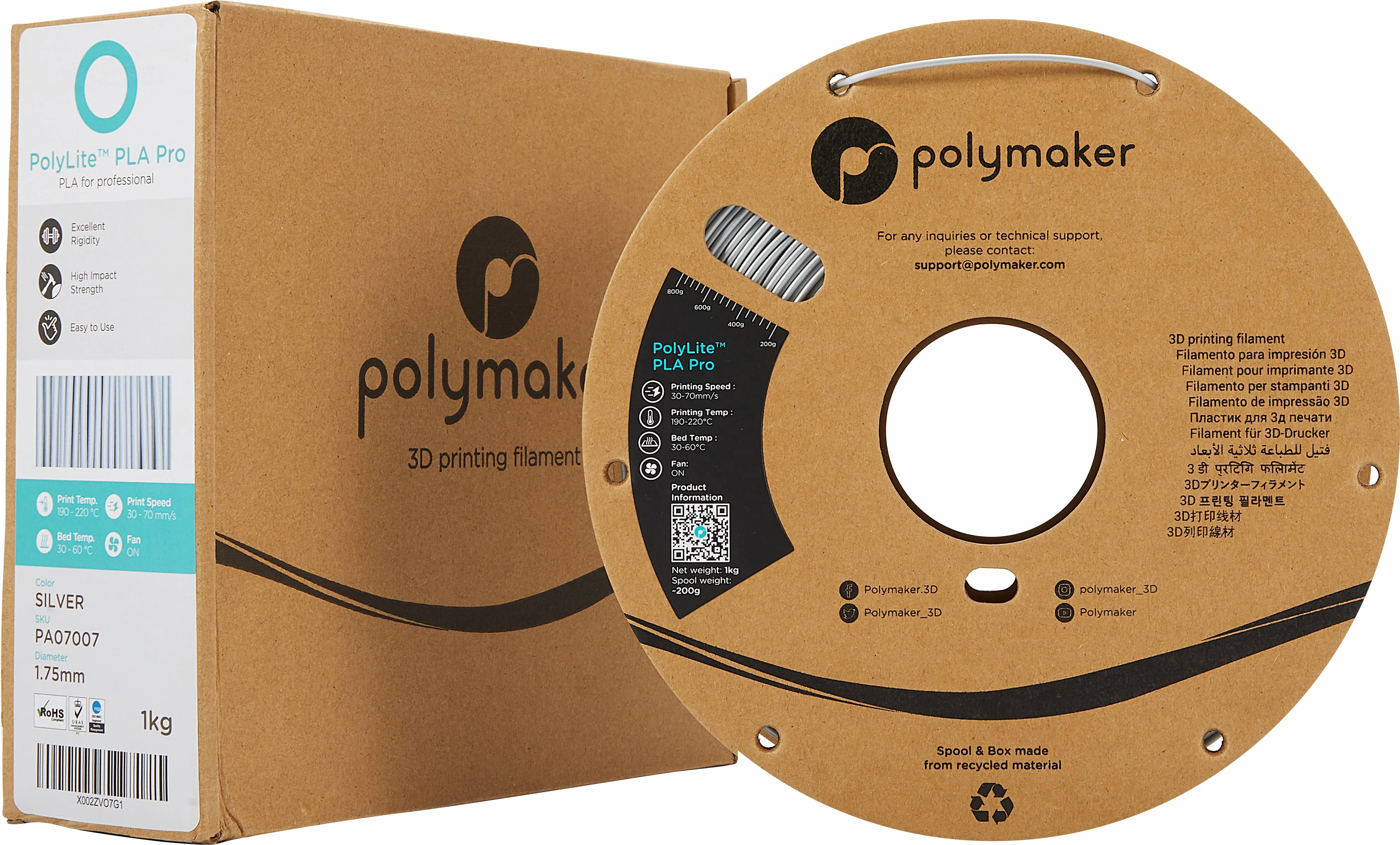 Cheap Price Custom Cardboard  Carbon Fiber Reliably 1kg / 1.75mm / 2.85mm Polymaker Polylite Pla Pro 3d Printer Filament