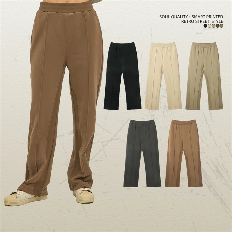In Stock Blank 3D Printing Loose Panelled Drawstring Wide-leg Straight Leg Flare Sweat Pants Men
