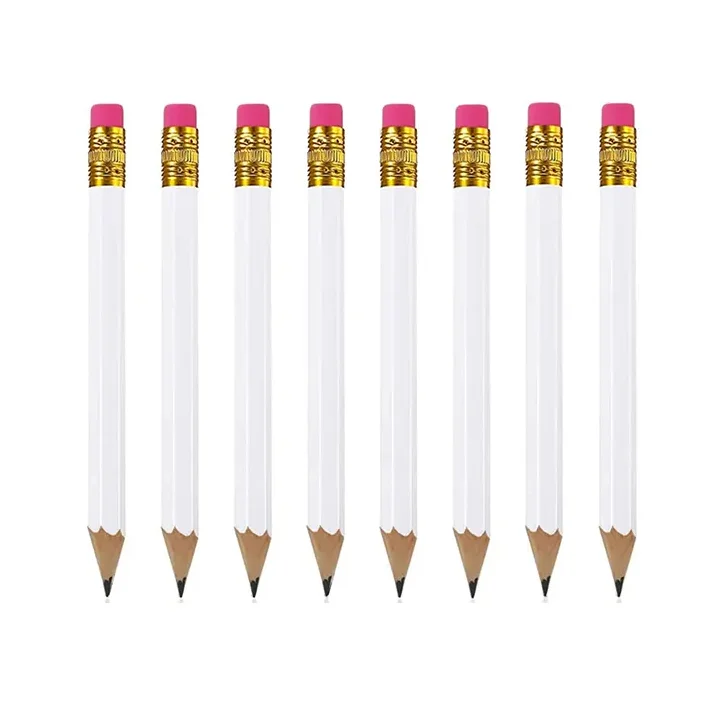 Wholesale Customized Logo Small Hexagonal Lapices Mini Half Size Hex Golf Wooden Color Short Pencils With Erasers