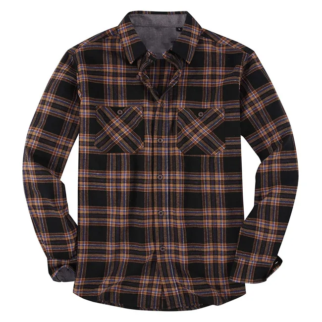 Men casual regular fit plaid shirts 100cotton long sleeve heavy weight thick thermal flannel shirt