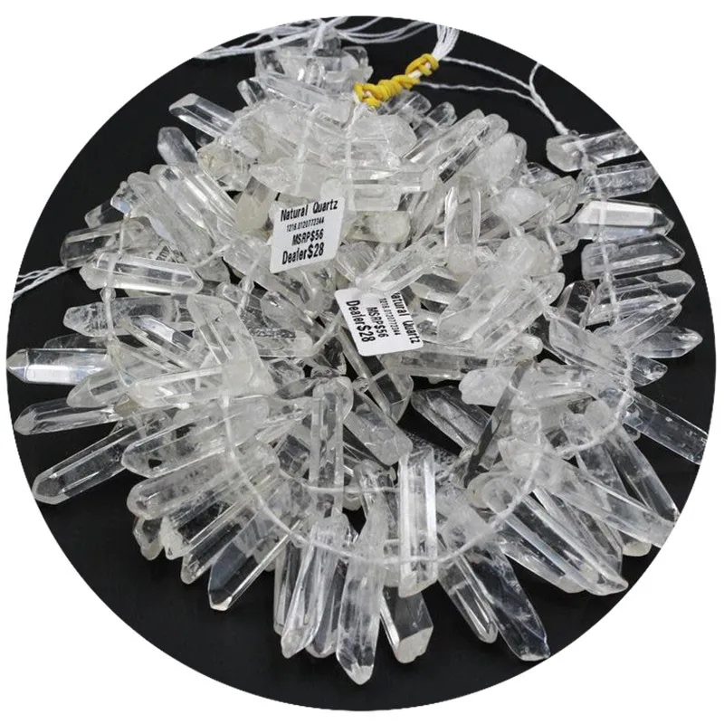 Large Natural Rock Crystal Quartz Beads Points Spikes Long Stick Top Side Drilled Clear White Quartz Focal Pendant Bead