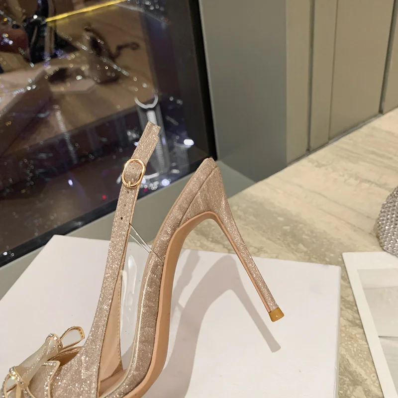 Popular Silver Glitter Upper Pumps Thin Heels Ladies Bridal Party Wedding Shoes Designer Women Pointed Toe High Heels  Sandals