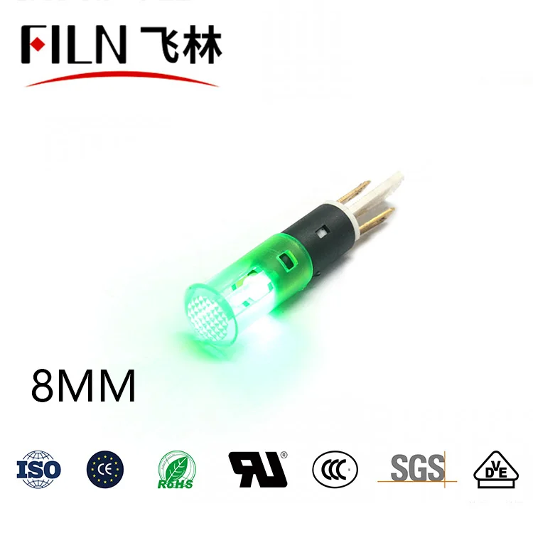 FILN 8mm 1v 24v 110V 220v  red amber green white BULE LED Grill fryer plastic indicator light with pin