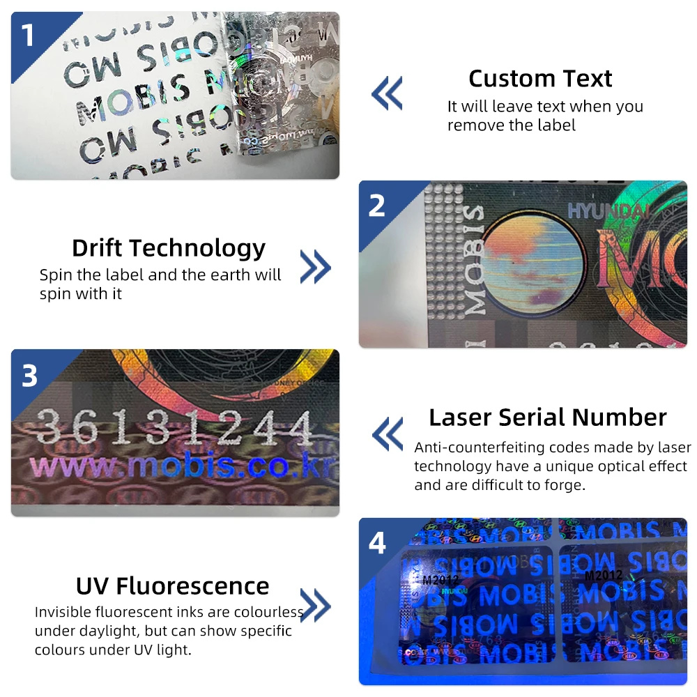 Custom Tamper Evident Pattern Hologram Labels Anti Counterfeiting Genuine Secure VOID Printing Security Seal Hologram Stickers
