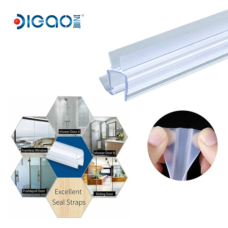 H Shape bathroom shower sink bath sealing strip tape PVC Shower Glass Door Side Sealing Strips Waterproof Shower Door Seal Strip
