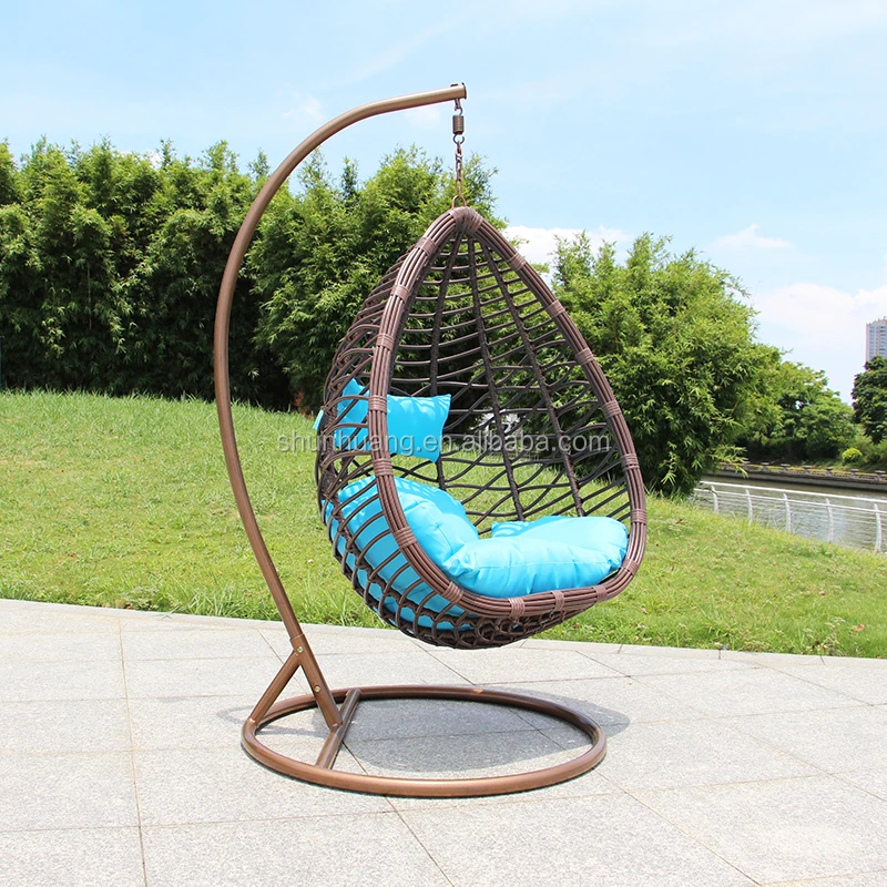 Durable outdoor patio PE rattan single swing chair metal frame garden wicker hanging chair