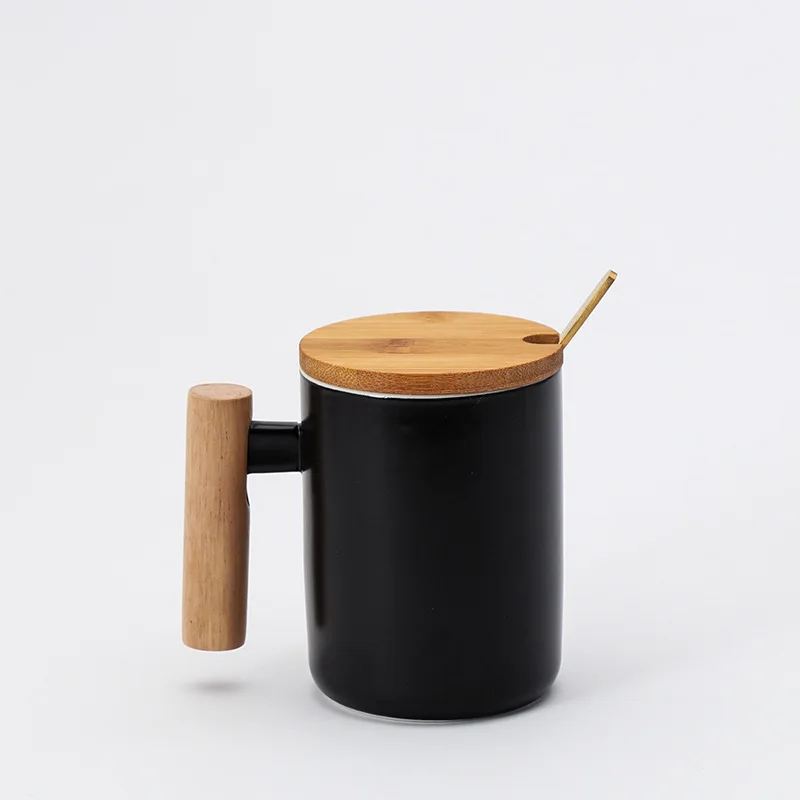 hot sale gift box porcelain mug bamboo lid ceramic cup wooden handle ceramic coffee mug with lid and spoon