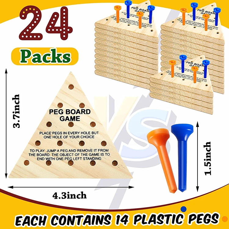 factory customized wooden peg board games 24pcs components and figures with blank packaging box bag educational game