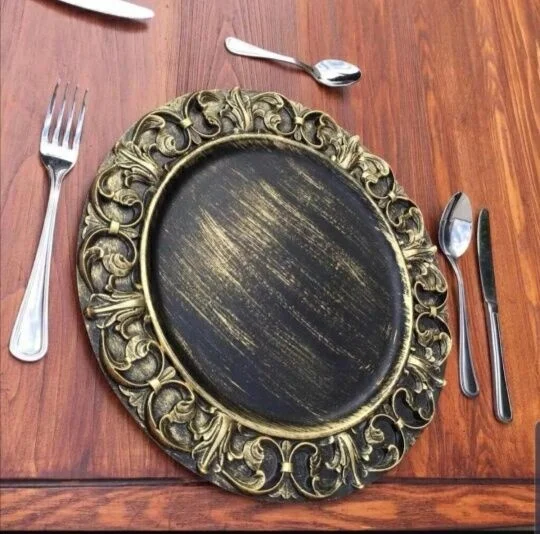 
Cheap reusable wedding decorative charger plastic gold plates 