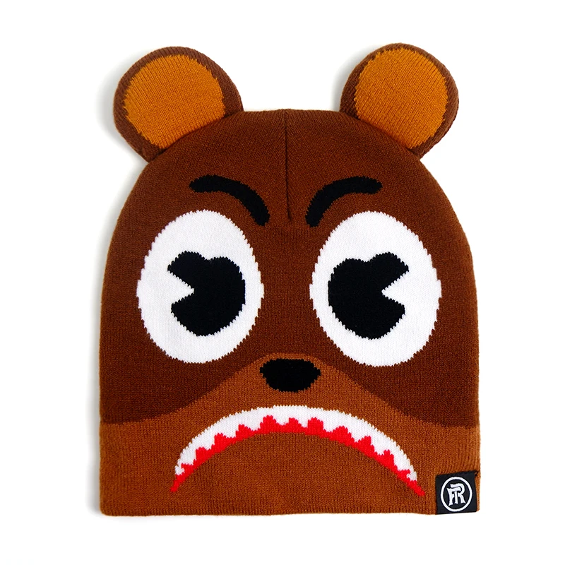 Qianzun жаккардовые модные вязаные шапки с мультяшным принтом шапка коричневым медведем Шапка-бини