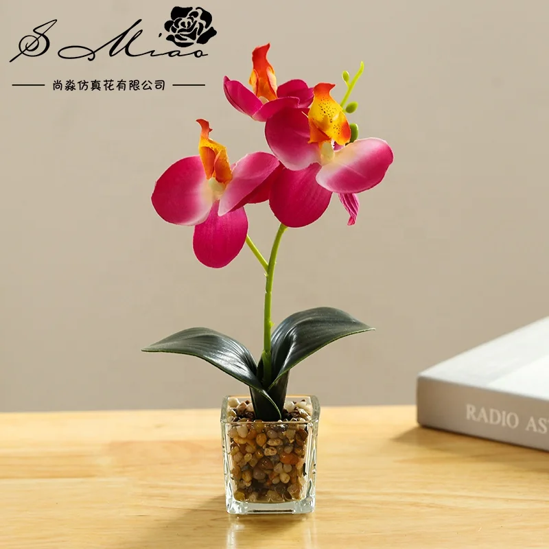 High quality artificial orchid glass pot bonsai exquisite table decoration