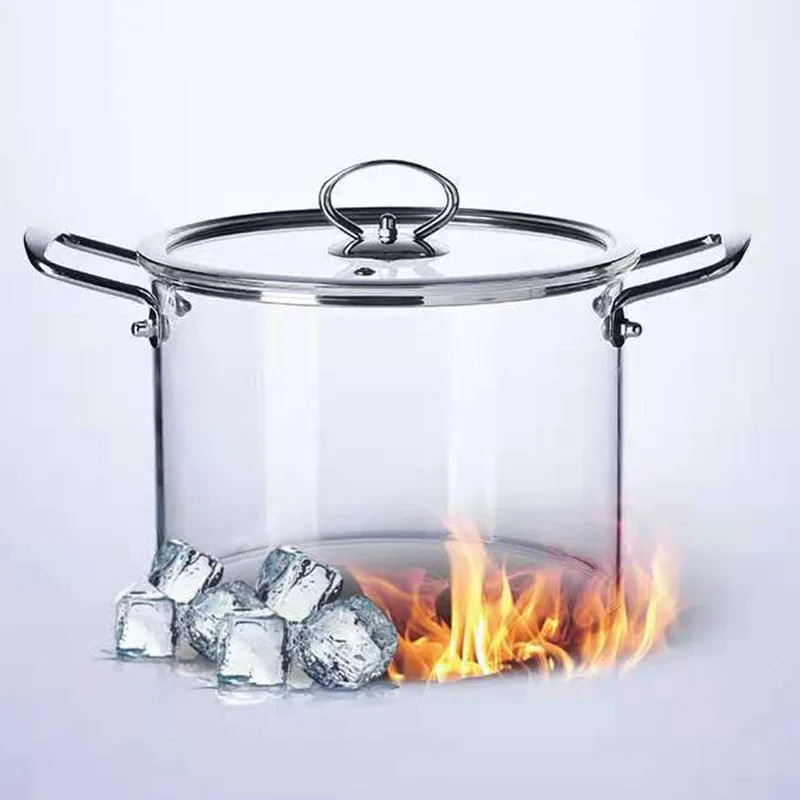 new design borosilicate clear glass cooking pot cookware set Stainless steel handle