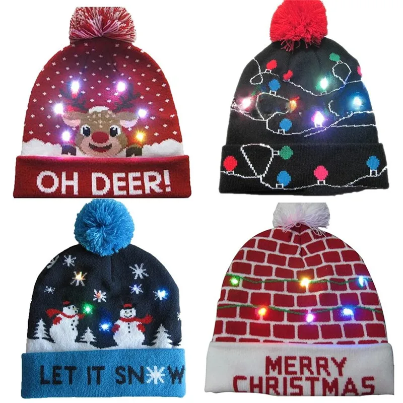 Светодио дный Рождественский свитер шапка вязаная шапочка Рождественский светильник вязаный головной убор Рождественский подарок для детей Рождество 2022 Новогоднее украшение