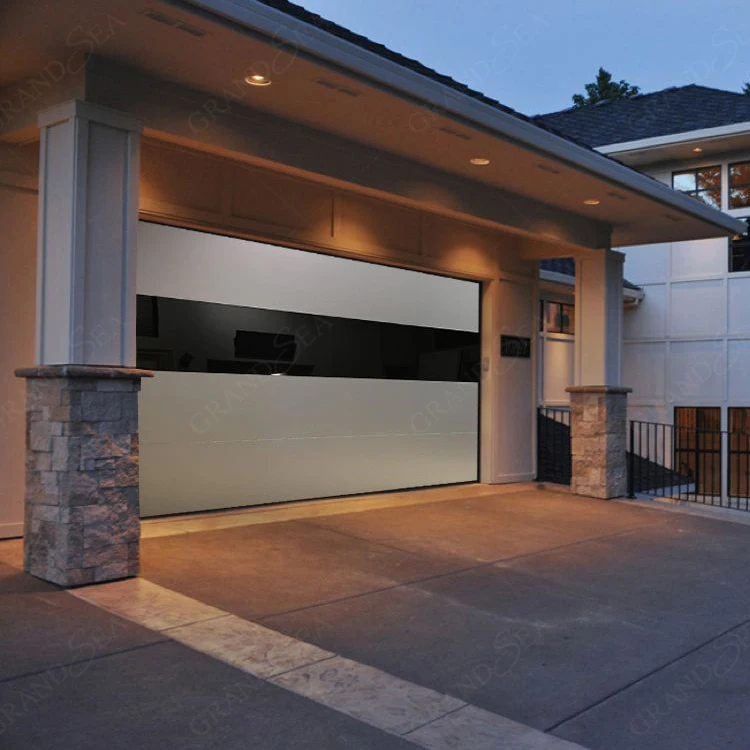 Best price residential sectional tempered glass aluminum black glass garage doors for homes