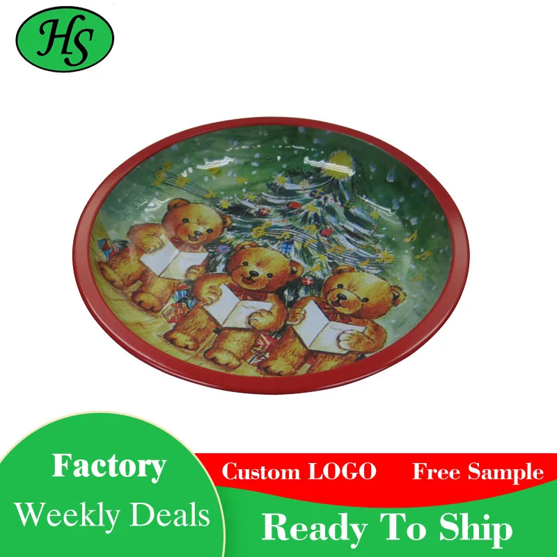 Factory wholesale custom printing food grade Round metal Tray for Food service snacks plate indian tray