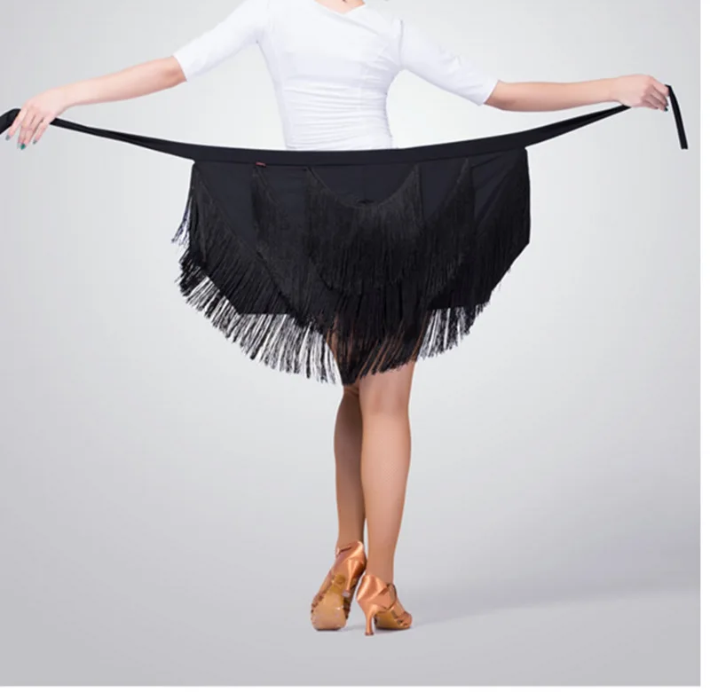 Wholesale Children Women Latin Fringed One Piece Hip Scarf Latin Dance Short Lace-up Hip Scarf