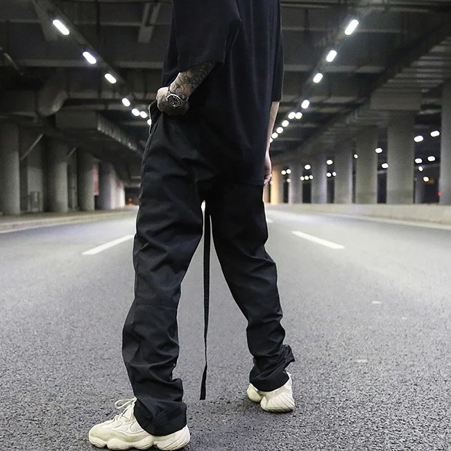 
Factory elastic waist draw string tracksuits men loose straight outdoor casual wear plain color streetwear stock dropshipping 