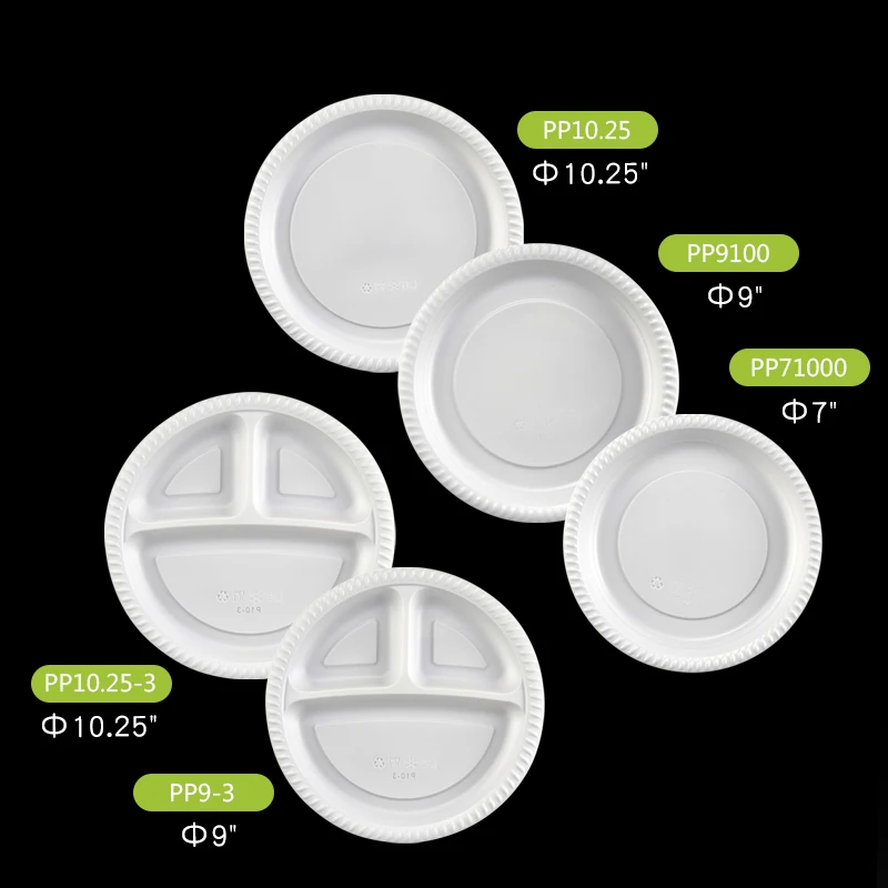 Eco-friendly Disposable 9 inch-3 mineral filled PP with 1 compartments microwaveable safe round plate white color
