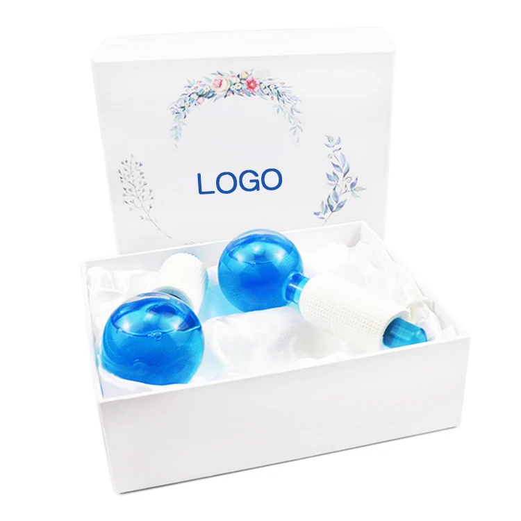 Низкая цена, массажер для глаз, шарик-ролик из голубого стекла, охлаждающий массажер для лица