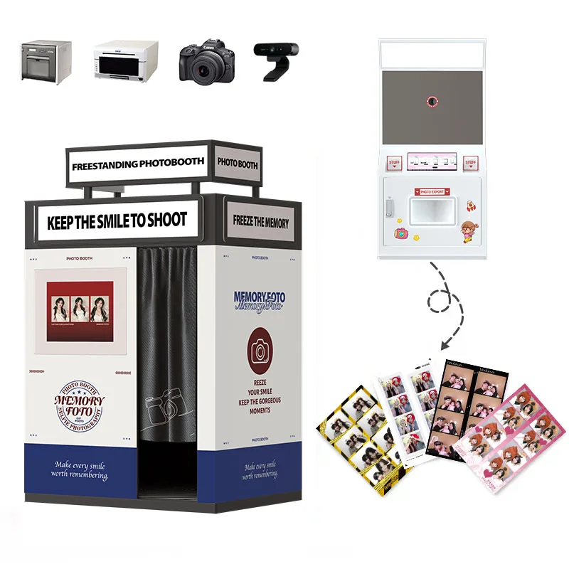 Custom Supplier Mirror Freestanding Photo Booth for Mall Multi-Language & Payment Options Automatic Photo Booth