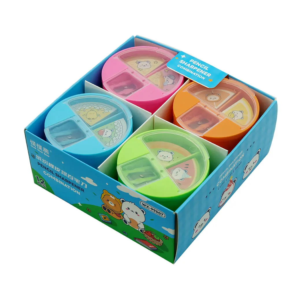 Милый мультяшный медведь ластик для карандашей комбинированный пенал с двойным отверстием точилка пиццы студенческие Детские принадлежности Фабрика