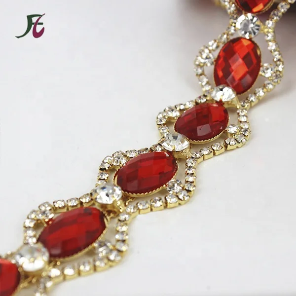 
wholesale Red AB crystal cup chain flower transfer diamond rhinestone roll for india ethnic clothing 