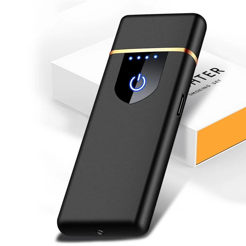 Customize Design Wholesale USB Rechargeable Metal Flameless Touch Screen Ultra-thin Electric Lighter