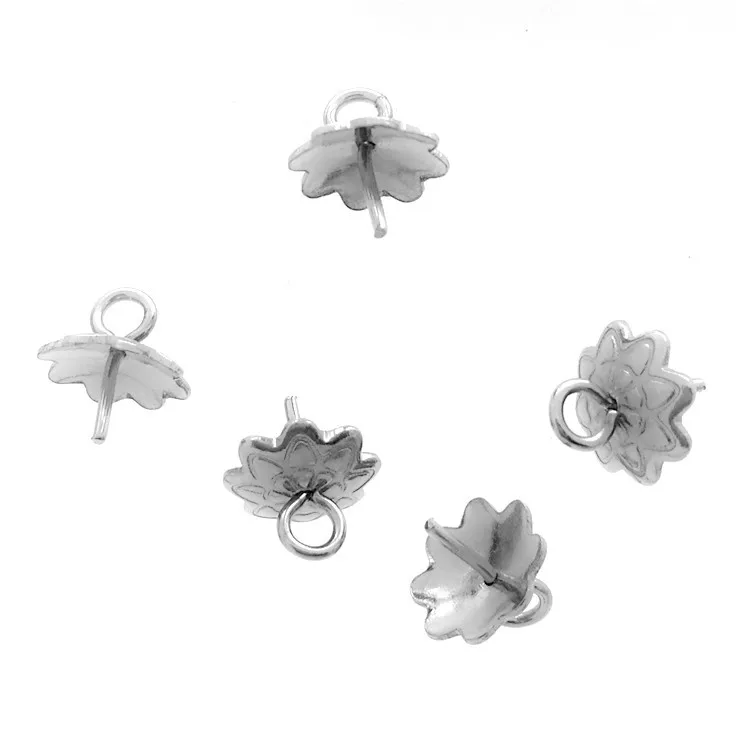5 Styles Stainless Steel Flower Bead Caps Eye Pin Cup Peg Bails Pearl Holder Pendant Connectors For Jewelry Making Accessories