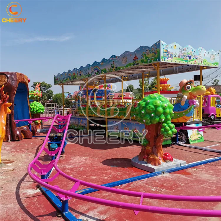 Customized theme park equipment kiddie game cheap 12 seats sliding Dinosaur roller coaster rides sale