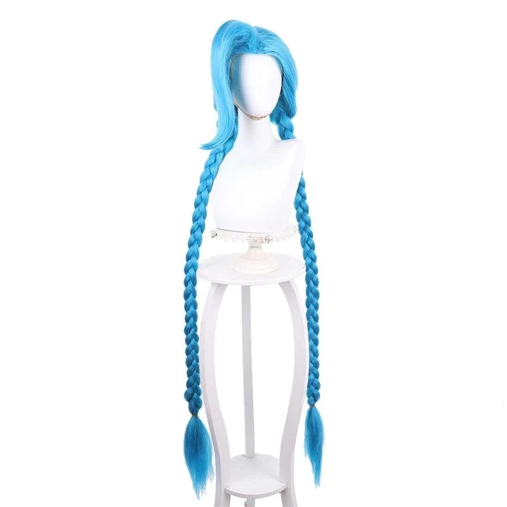 Game LOL Arcane Jinx Long Blue Bunches Cosplay Wigs Peluca Synthetic Cosplay Costume Wig