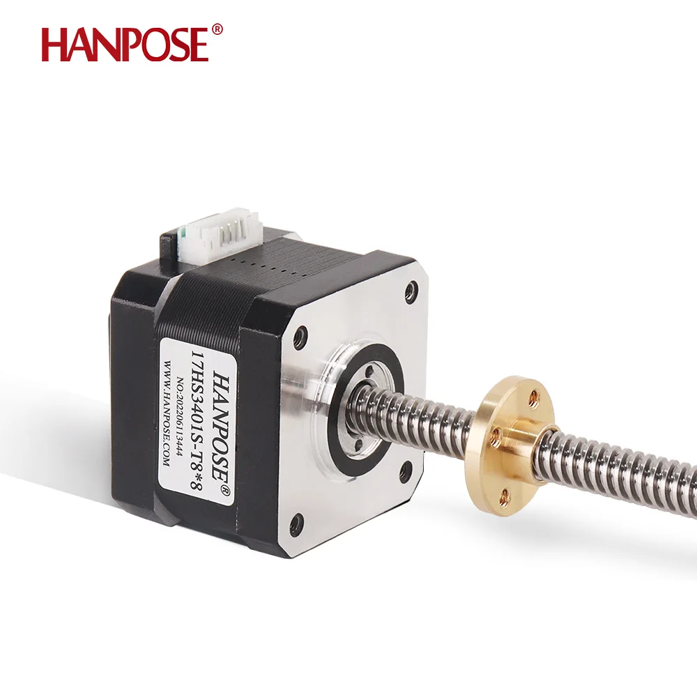 HANPOSE nema17 stepper motor 12v 17HS3401S-T8*8 100mm length 28N.CM 1.3A  for Medical machinery T8 lead Linear screw motor