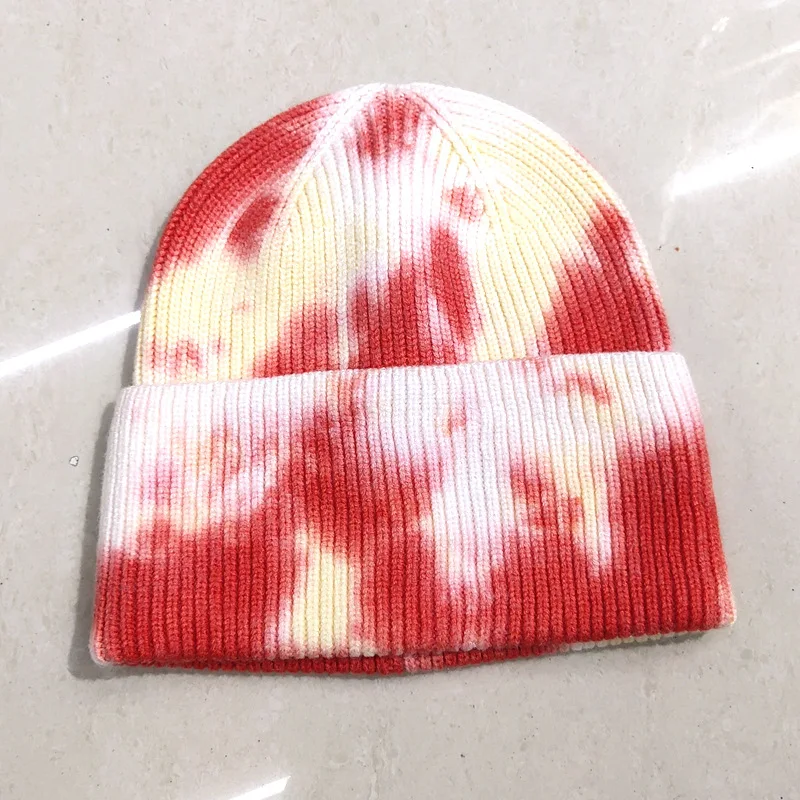 China wholesale at all seasons colorful tie-dye customizable warmth couple knitted hat for
