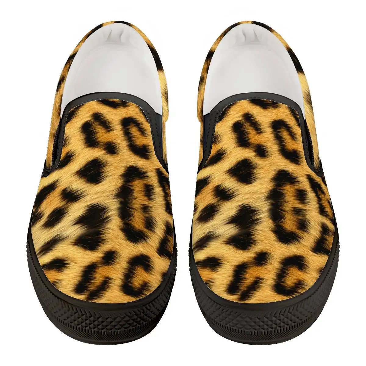 Custom Black Rubber Canvas Men Slip On Shoes Casual Shoes Safety Flat Print on Demand Leopard Wholesale