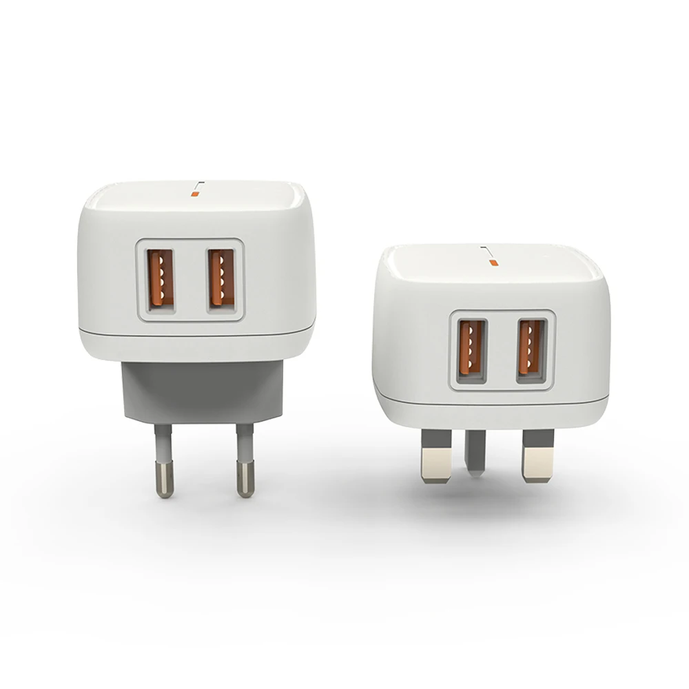 UK EU Plug 5V 2.4A Mobile Phone USB C Travel Fast Charger Wall Power Adapter For Iphone Dual Socket Ports Adapter Charger Head