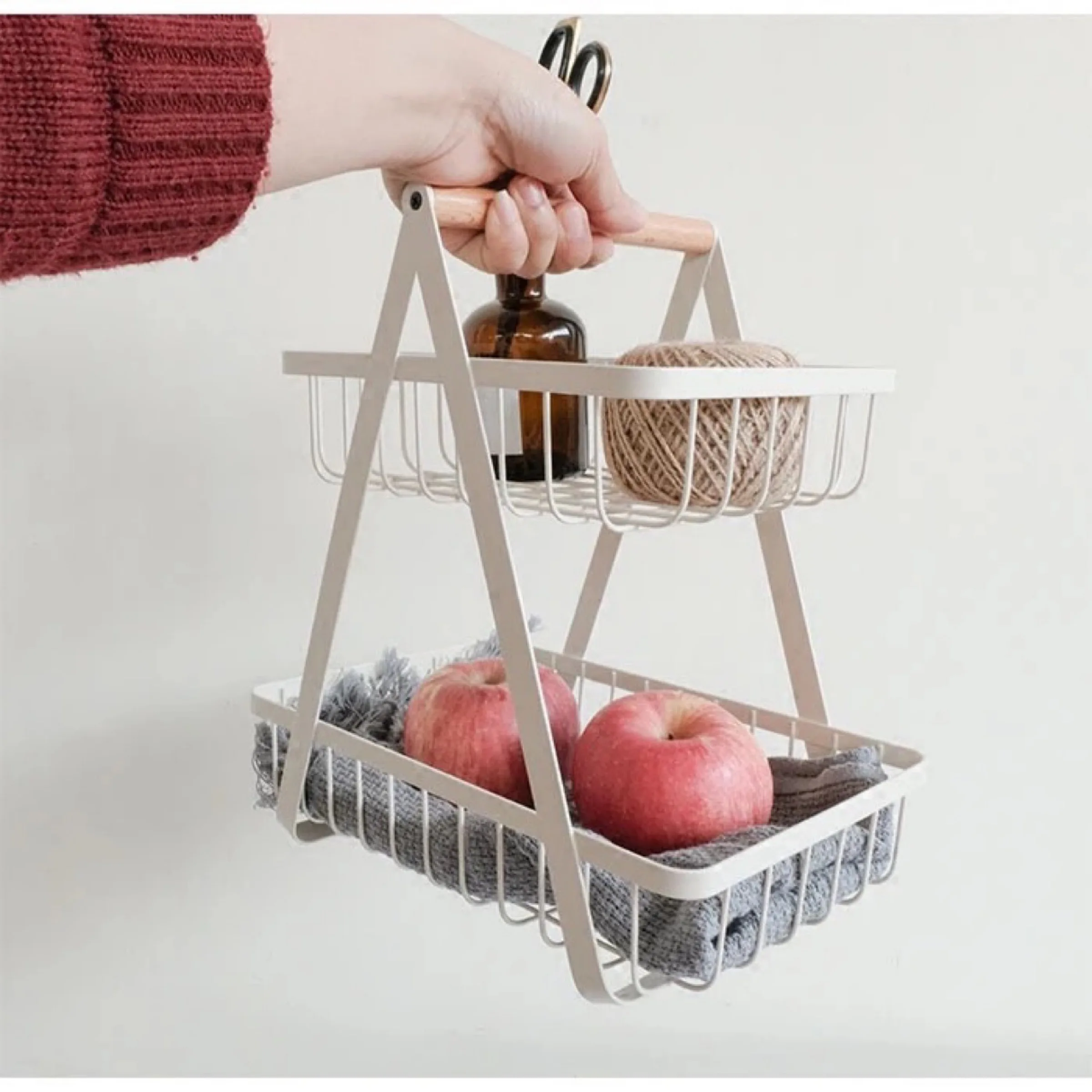 Chinese Wholesaler Assembly Double Layer Fruit Basket Metal Wire Dismountable Rectangular Storage Baskets For Fruit and Veggies