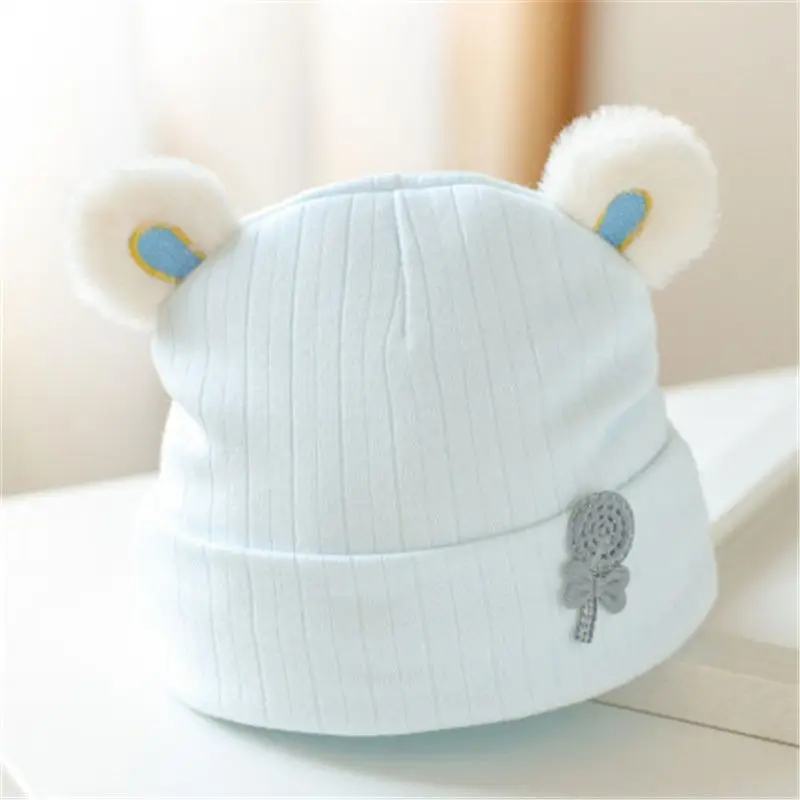 Wholesale Baby Cute Embroidery Style Beanie Hat Solid Color Style Cotton Fabric Newborn Baby Jacquard Hat