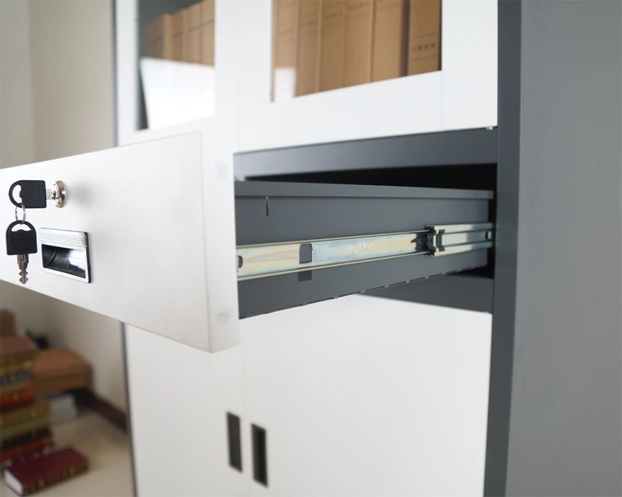 Modern Office Metal furniture 2 Swinging Glass Doors with 2 Drawers File Storage Cabinets