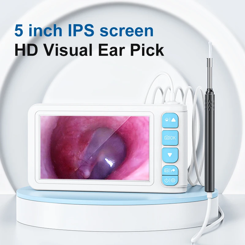 P90 5inch Screen IPS 3.9mm 2K Ear Removal Endoscope Wireless Ear Wax Earwax Cleaner with 1m Cable