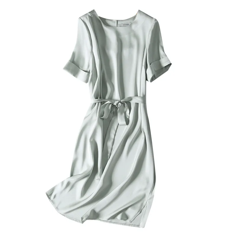 Thick Silk Fabric Gentle Pure Color New Summer Style Mulberry Silk Women Dresses