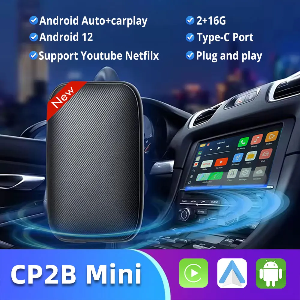 wireless carplay ai box android 12 allwinner H618 chipset 2+16gb caprlay box youtube netfli-x google map car play magic box