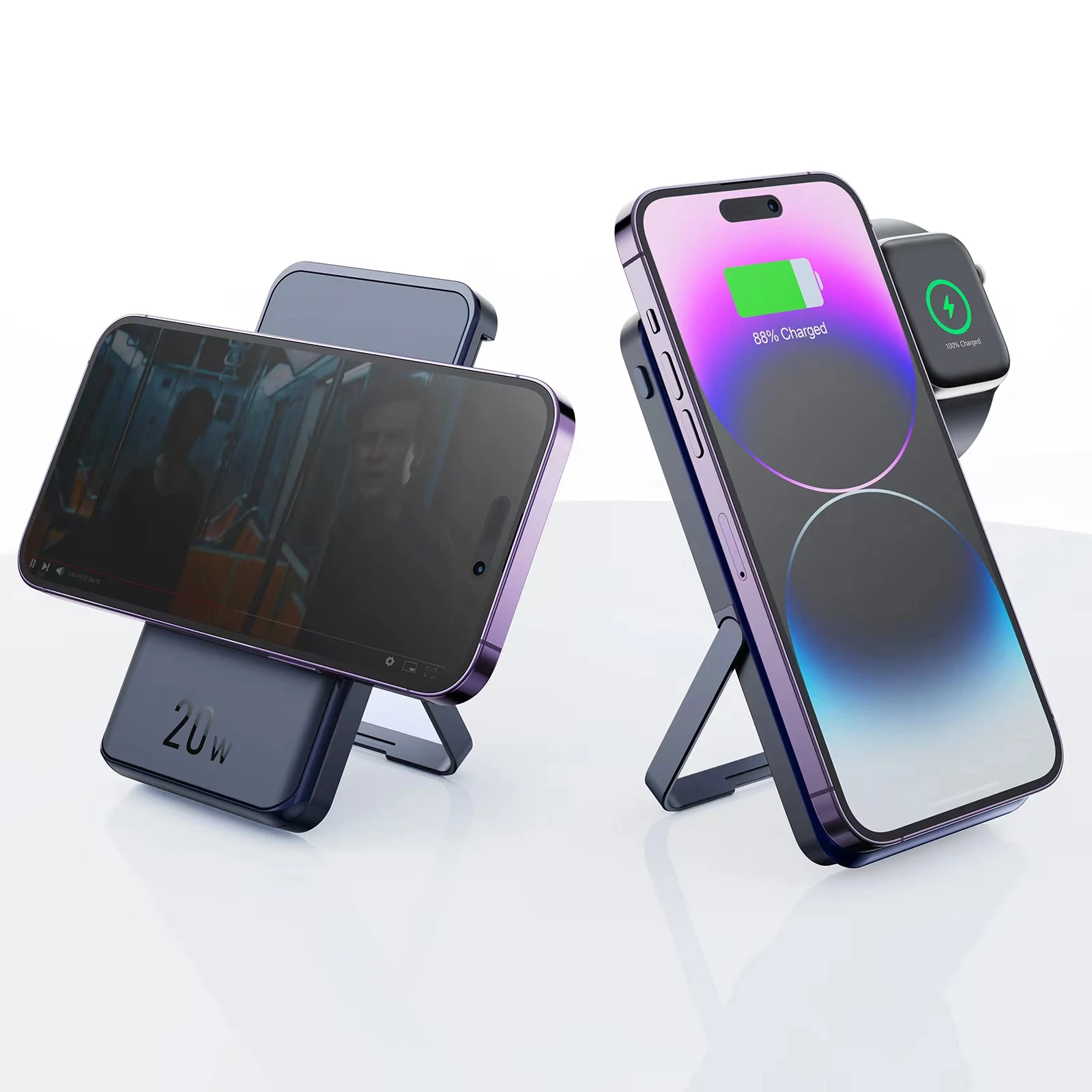 2 in 1 PD QC 20W Magsafe Wireless Power Bank Stand for i Phone 14/13, Magnetic 10000mAh Power Bank for Apple Watch