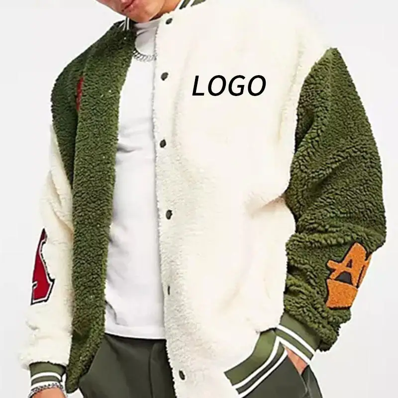 Manufacturers Custom Letterman Baseball Sherpa Fleece Bomber Jacket Flight Pilot Fur Jacket Men