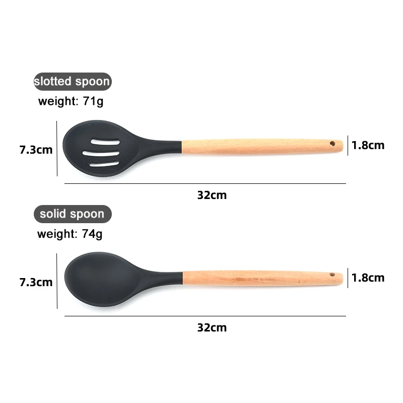 Hot Sale Cooking Tools 5pcs Silicone Kitchen Accessories Wooden Kitchen ware with Natural Acacia Hard Wood Handle