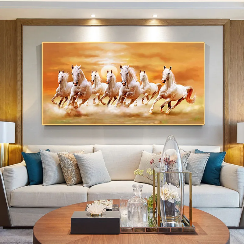 Factory Price Sunset Running Horses Animal Paintings Printed Canvas Decoration Painting Wall Art Ppai nting