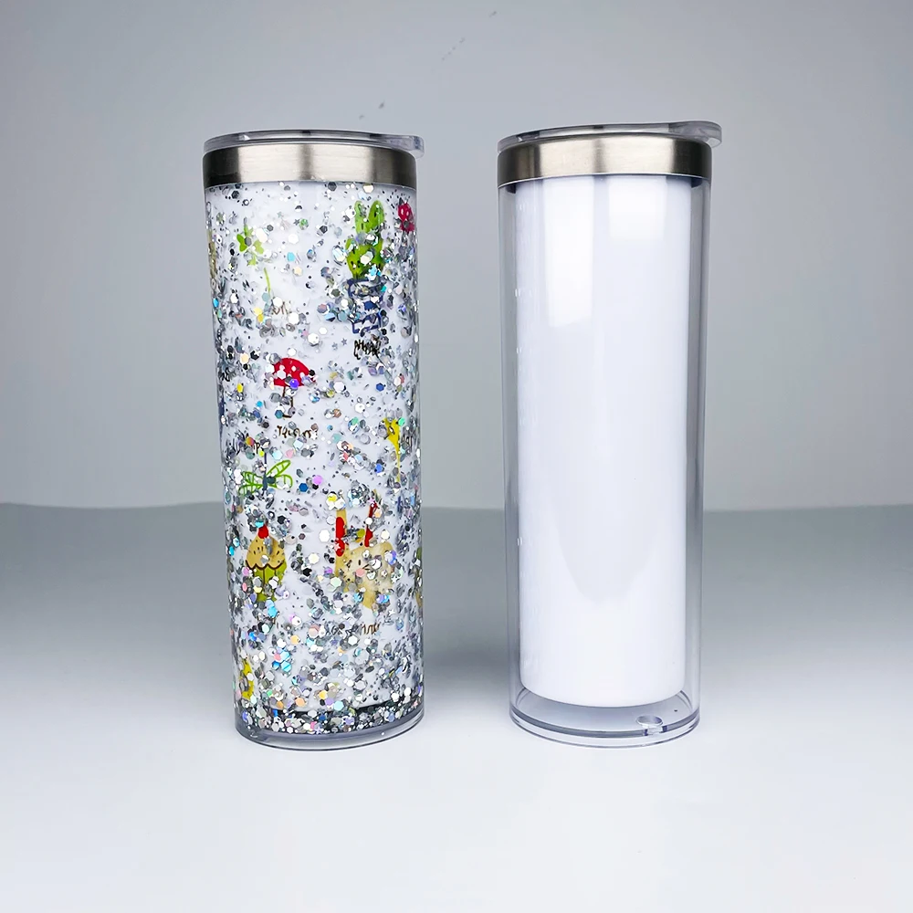 new style USA 20oz sublimation storyboard stainless steel snow globe tumbler with sliding lid and straw for DIY glitter craft